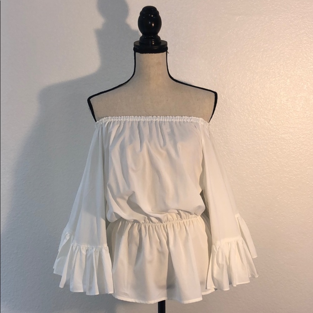 Beulah White Off-Shoulder Ruffled Peasant Blouse
